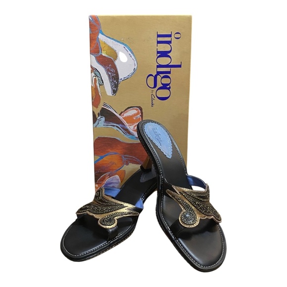 Clarks Indigo leather kitten heel sandal. Sz 8 - Picture 3 of 16